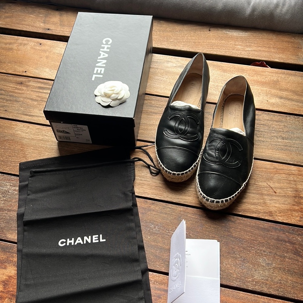 Chanel Black Espadrilles with box, receipt